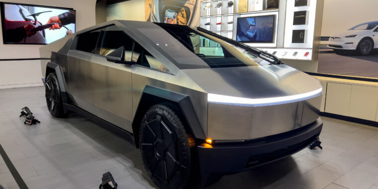 2024 Tesla Cybertruck in a showroom 1