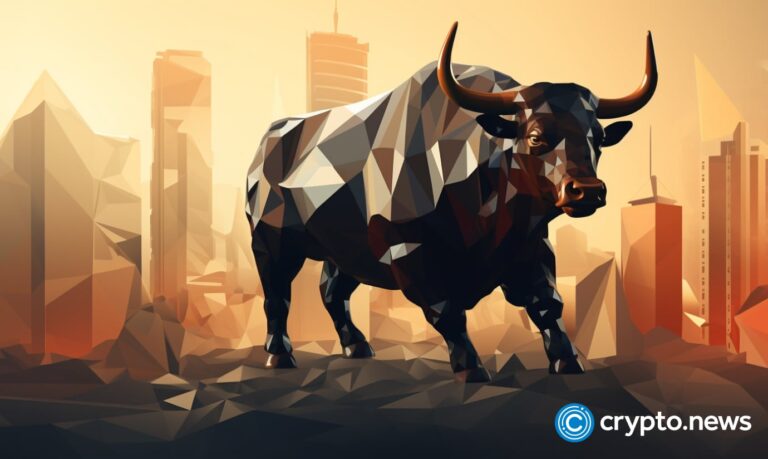 crypto news bull front side view modern city background low poly sty v5.2