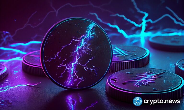 crypto news electrical coins on the metal table dark neon color galaxy on the background