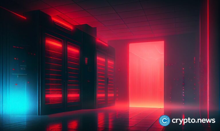 crypto news datacenter room fog around side view aurora and stardust on background holography red neon color cyberpunk
