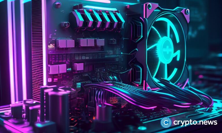 crypto news cryptocurrency mining equipment blurry background neon color cyberpunk